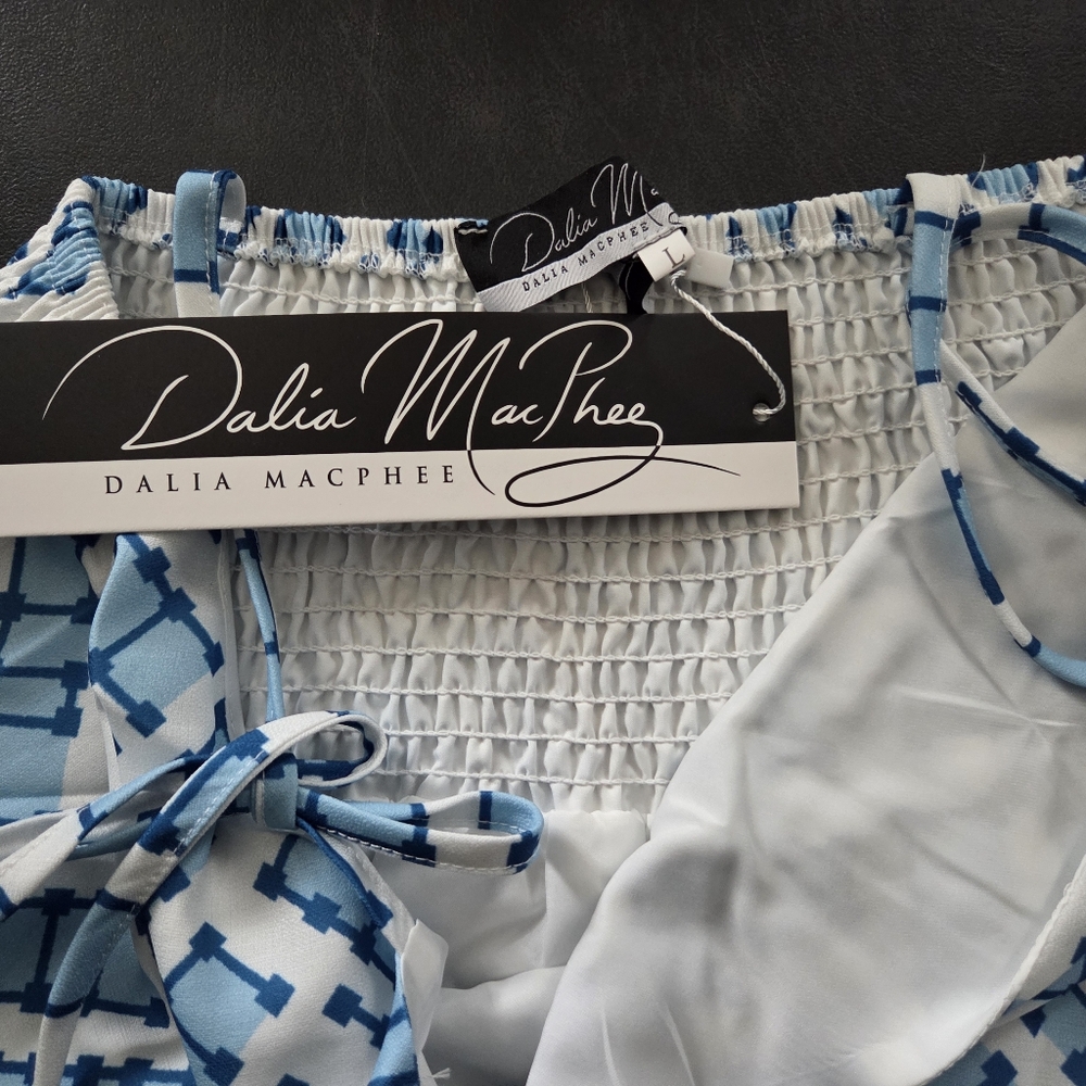 NWT - Dalia MacPhee Multi Floral Tie Shoulder Belted Waist Midi Dress - Size L - Picture 13 of 16